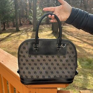 Dooney & Bourke Gray Canvas Black Leather Trim DB Printed Satchel Shoulder Bag